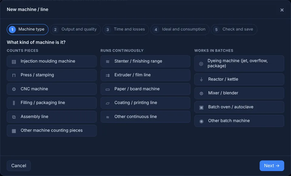Machine editor: choosing the machine type in five steps